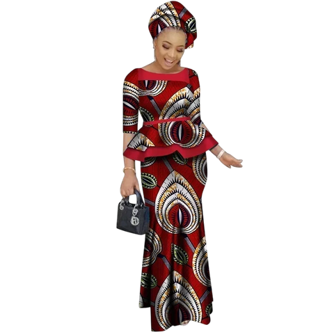 Vibrant African Print Two-Piece Skirt Set for Women W250227