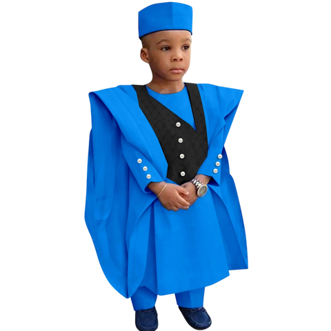 Boys' African Print 3-Piece Set – Shirt, Pants & Hat K250115