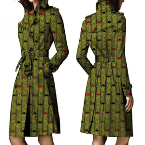 African Ankara Batik Print Cotton Trench Coat for Women W250211