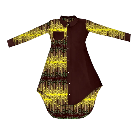 Bold African Print Mid-Calf Dress with Full Sleeves & Pockets W250209