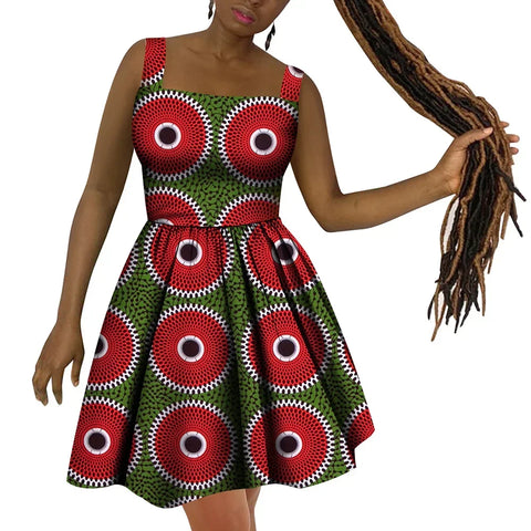 Vibrant African Wax Print Dress – Elegant Dashiki Style for Women W250187