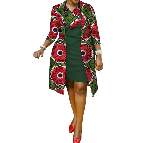 Vibrant African Print 2-Piece Dress & Suit Coat Set for Women W250219