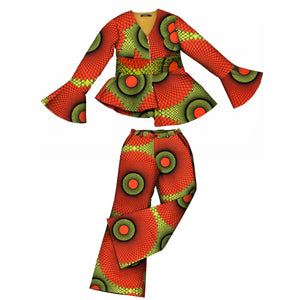Bold African Print Blazer & Wide Leg Pants Set for Women W250214