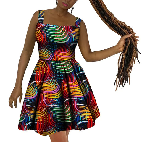 Vibrant African Wax Print Dress – Elegant Dashiki Style for Women W250187