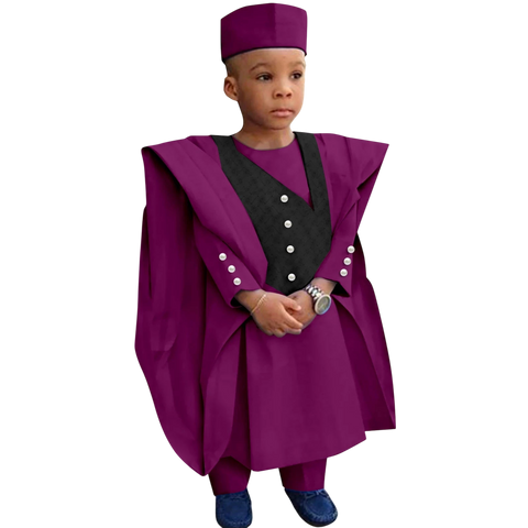 Boys' African Print 3-Piece Set – Shirt, Pants & Hat K250115