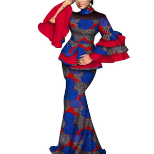 Elegant African Flare Sleeve Top & Maxi Skirt Set for Women W250125