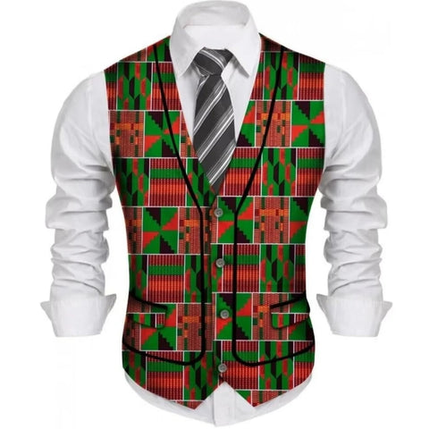 Men’s African Print Slim Fit Bazin Vest – Wedding & Business Style M250184