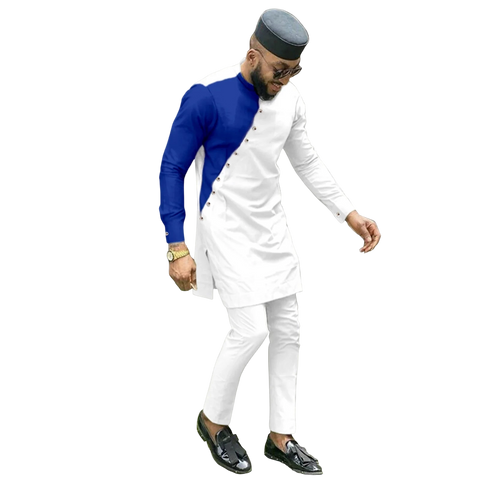 Bazin Riche 3-Piece African Men's Set – Shirt, Pants & Hat M250199