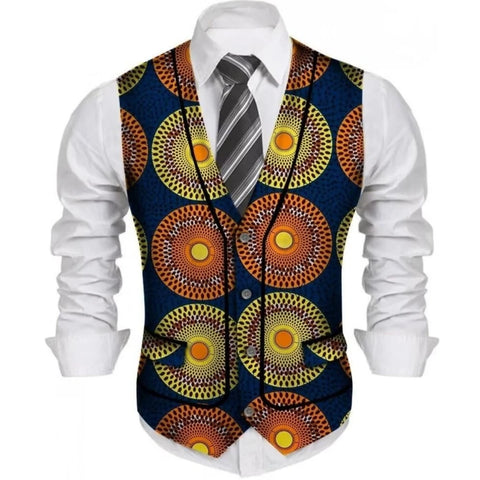 Men’s African Print Slim Fit Bazin Vest – Wedding & Business Style M250184