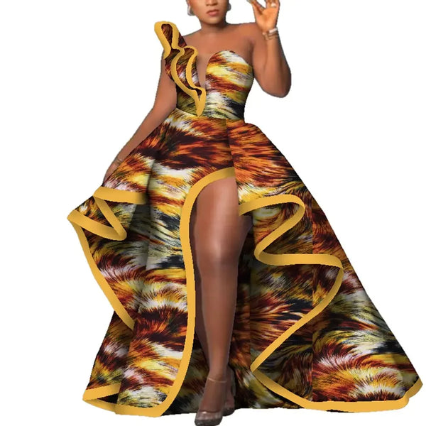 Ankara Floral Print Strapless Maxi Dress – African Party Style W250169