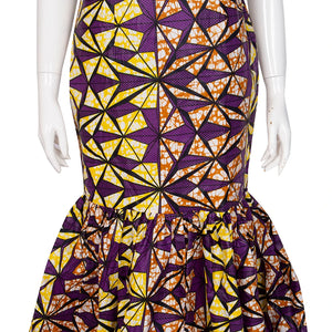 Off-Shoulder African Wax Print Dress with Embroidery Details W250105