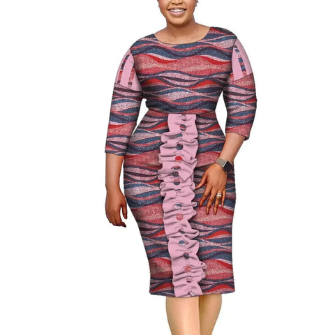 Vibrant African Dashiki Knee-Length Dress with Ethnic Print W250180