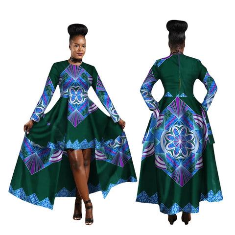 Kente Dashiki Maxi Dress – Vibrant African Print Cotton Gown W250126