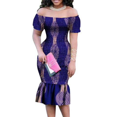Elegant Dashiki Off-Shoulder Maxi Dress with Ruffle & Pearl Detail W250205