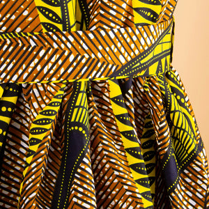 V-Neck High Waist Ankara Print Cotton Dress with Short Sleeves W250127