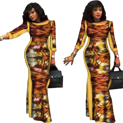 Elegant African Wax Print Long Dress for Women W250186