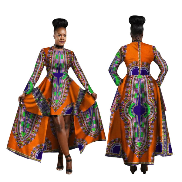 Kente Dashiki Maxi Dress – Vibrant African Print Cotton Gown W250126