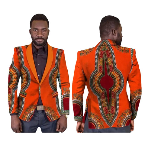 Men's African Dashiki Print Single Button Blazer Jacket M250120