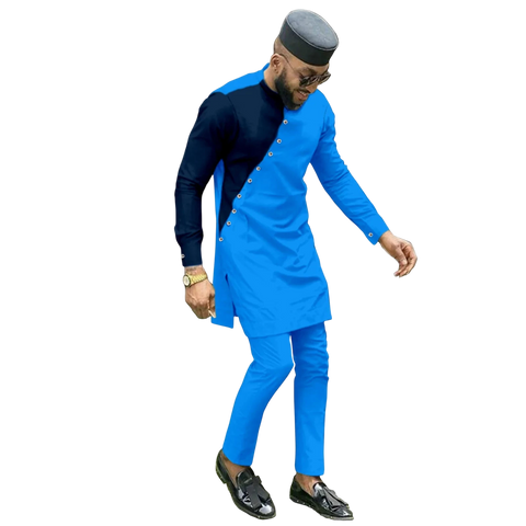 Bazin Riche 3-Piece African Men's Set – Shirt, Pants & Hat M250199