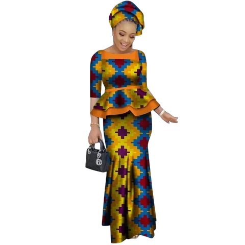 Vibrant African Print Two-Piece Skirt Set for Women W250227