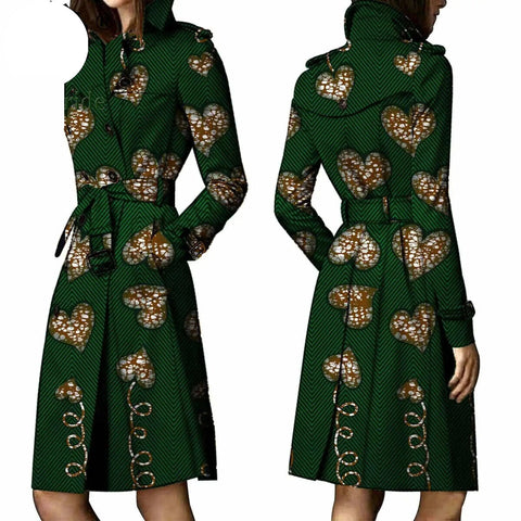 African Ankara Batik Print Cotton Trench Coat for Women W250211