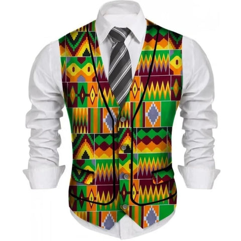 Men’s African Print Slim Fit Bazin Vest – Wedding & Business Style M250184
