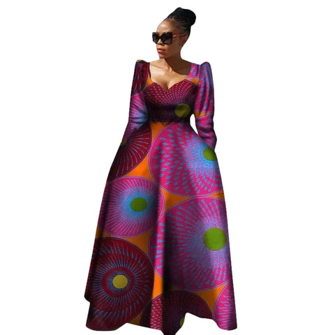 Elegant African Maxi Dress with Full Sleeves & Vibrant Prints W250172