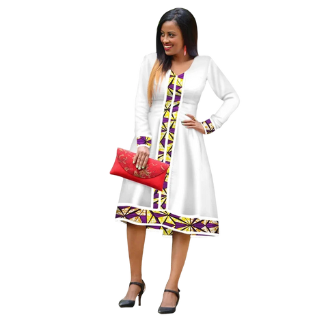 Elegant Ethiopian Print Maxi Dress – African Long Sleeve Robe W250185