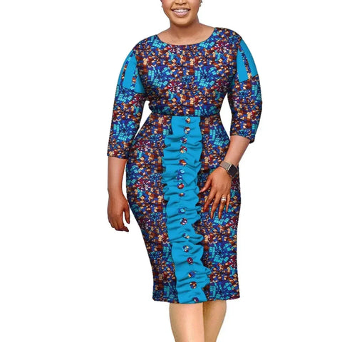 Vibrant African Dashiki Knee-Length Dress with Ethnic Print W250180