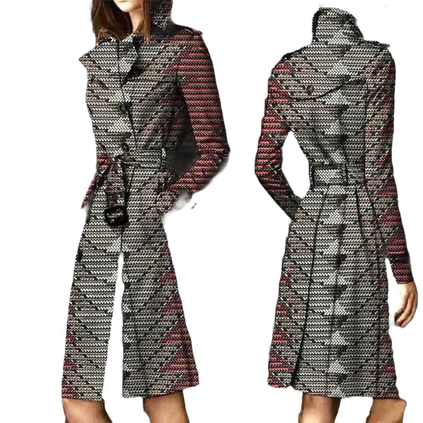 African Ankara Batik Print Cotton Trench Coat for Women W250211
