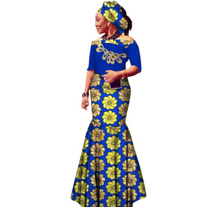 Off-Shoulder African Wax Print Dress with Embroidery Details W250105