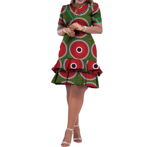 Vibrant Ankara Print Short Sleeve African Dress for Women W250179