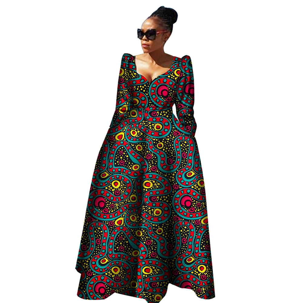 Elegant African Maxi Dress with Full Sleeves & Vibrant Prints W250172 –  Afrinspiration