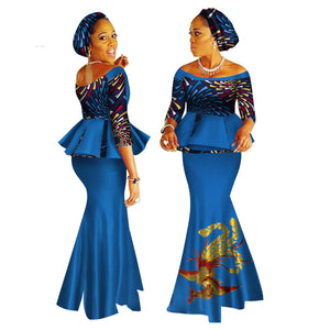 Handmade Off-Shoulder African Dashiki Print Crop Top & Skirt Set W250122