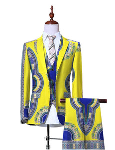 Men's 3-Piece African Print Suit – Slim Fit Blazer, Vest & Pants M250123