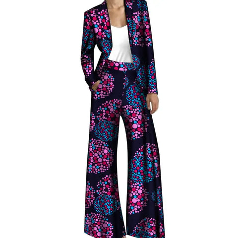 African Print Women's Blazer & Wide-Leg Pants Set – Vibrant Elegance W250216