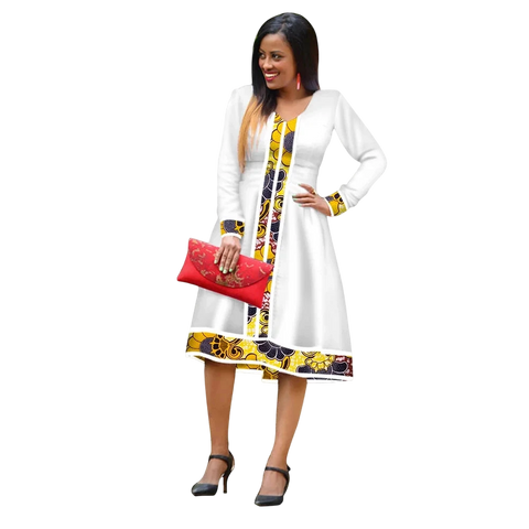 Elegant Ethiopian Print Maxi Dress – African Long Sleeve Robe W250185