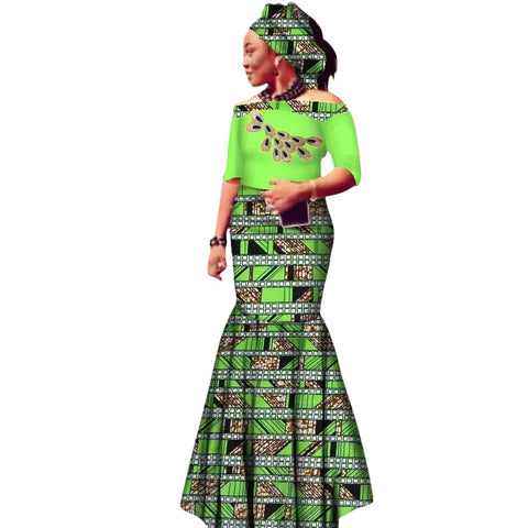 Off-Shoulder African Wax Print Dress with Embroidery Details W250105