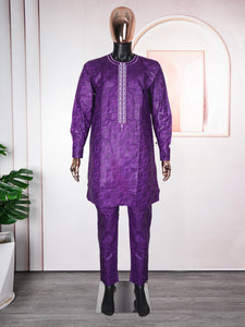 Elegant Bazin Riche Agbada Dashiki Set for Men – 3 Piece Suit M250222