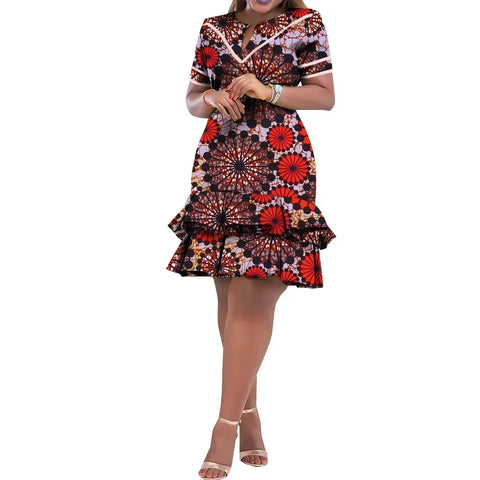 Vibrant Ankara Print Short Sleeve African Dress for Women W250179