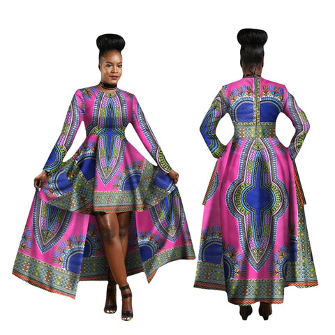 Kente Dashiki Maxi Dress – Vibrant African Print Cotton Gown W250126
