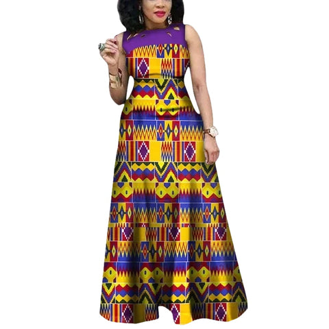 Vibrant African Print Sleeveless Maxi Dress for Women W250192