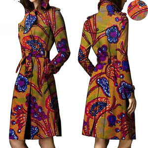 African Ankara Batik Print Cotton Trench Coat for Women W250211