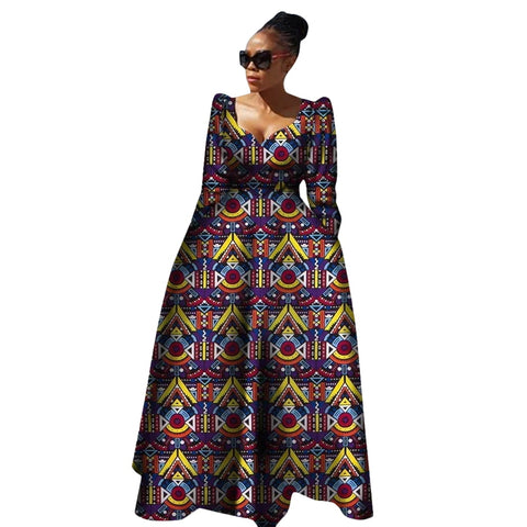 Elegant African Maxi Dress with Full Sleeves & Vibrant Prints W250172