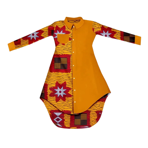 Bold African Print Mid-Calf Dress with Full Sleeves & Pockets W250209