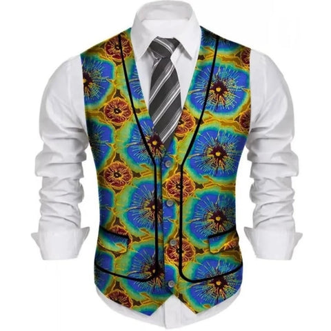 Men’s African Print Slim Fit Bazin Vest – Wedding & Business Style M250184