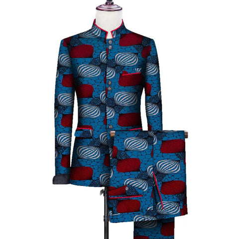 Men’s African 2-Piece Bazin Suit – Blazer & Pants Set for Weddings M250112