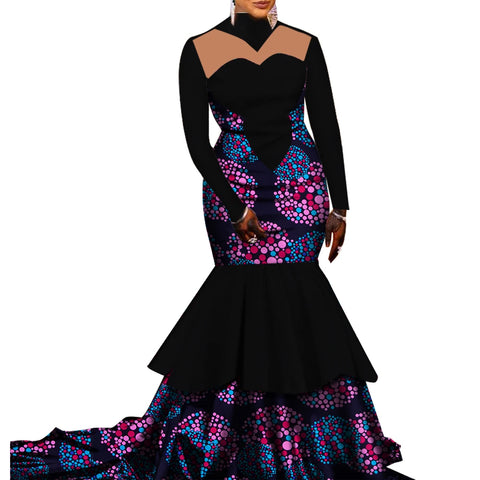 Elegant African Pleated Patchwork Gown for Weddings & Parties W250168