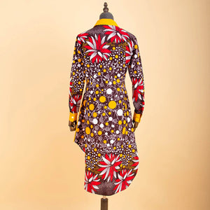 Bold African Print Mid-Calf Dress with Full Sleeves & Pockets W250209