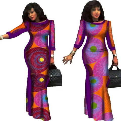Elegant African Wax Print Long Dress for Women W250186